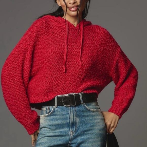 Pilcro Tops - Pilcro Bright Red Chunky Knit Hoodie